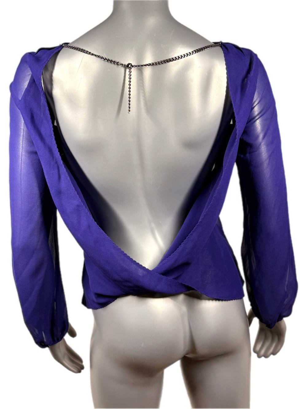 Armani Exchange | Vintage Sheer Purple Long-Sleeve Blouse Chain Neckline back - Picture 6 of 14